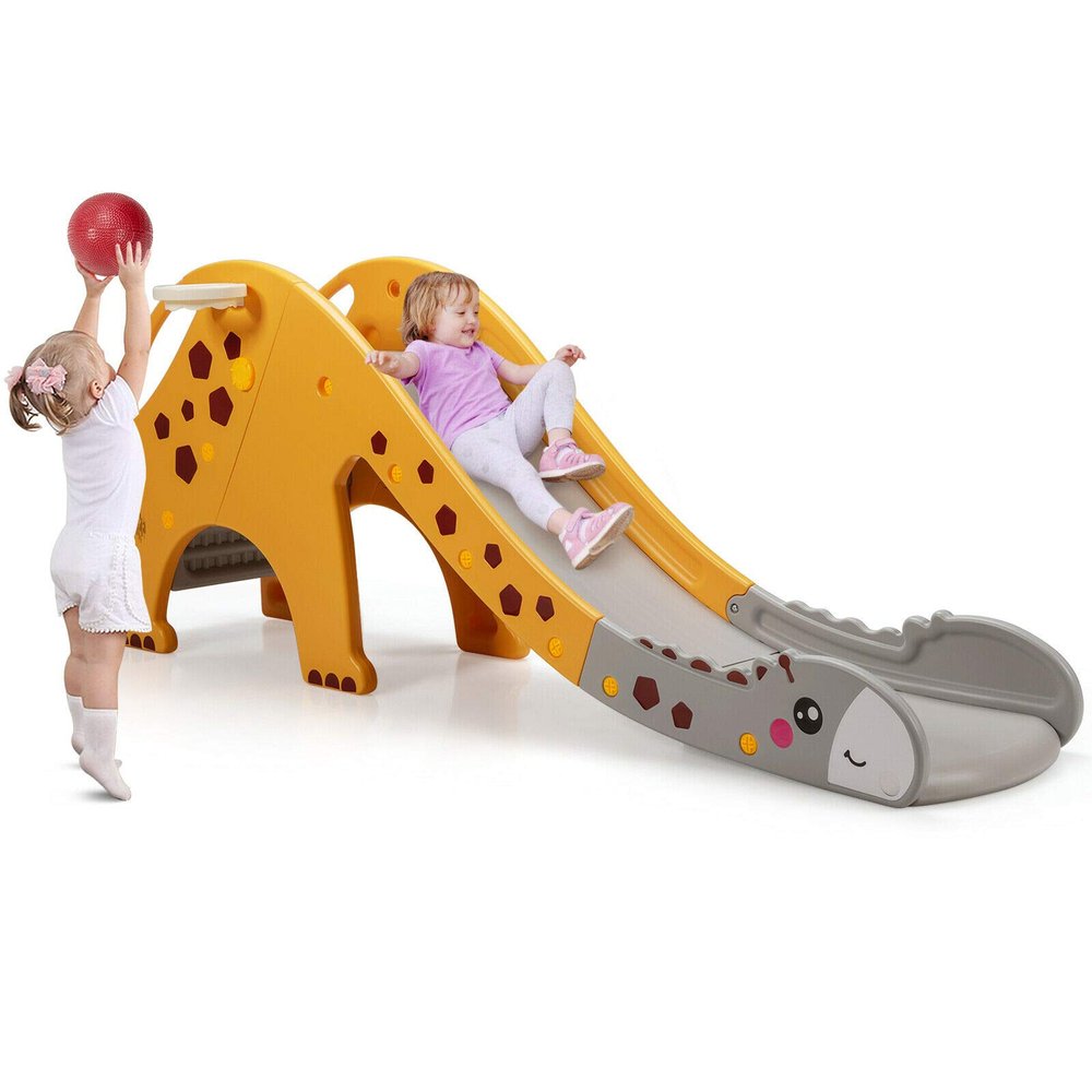 3 in 1 Kids Climber Slide Play Set w/Basketball Hoop Indoor & Outdoor Yellow