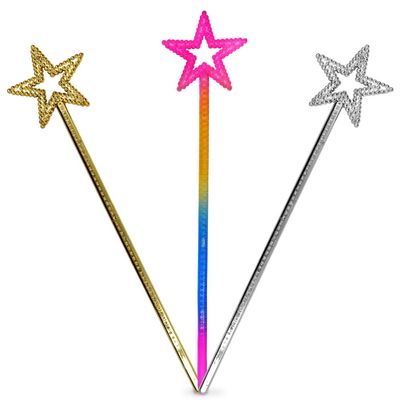 WYBG 3 Pcs Star Wands, Star Fairy Wands, Princess Star Wands for Girls, Angel Magical Wands for Birthday, Party, Halloween, Christmas, Masquerade Dress Up, Gift for Girls(Sliver, Gold, Colour)