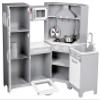 Amazon Basics Kids Corner Wooden Kitchen Toy Playset with Stove, Oven, Sink, Fridge and Accessories, for Toddlers, Preschoolers, Children Age 3+ Years, White & Gray, 39.37"L x 28.35"W x 35.04"H view 2