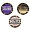 TOPTIE 3PCS Poker Chips, Small Blind Big Blind and Dealer Metal Buttons for Craps Texas Poker Table-Small Blind & Big Blind & Dealer view 1