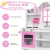HOMGX Kids Wooden Play Kitchen Set, Classic Toddler Pretend Kitchen Play Toy Set w/Accessories, Large Storage w/ 2 Cabinets, Cooking Food Toy Set for Toddler view 3