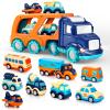 9 Pack Cars Toys for 2 3 4 5 Years Old Toddlers Boys and Girls Gift, Big Transport Truck with 8 Small Cute Pull Back Trucks, Colorful Assorted Vehicles Playset, Carrier Truck with Sound and Light view 1