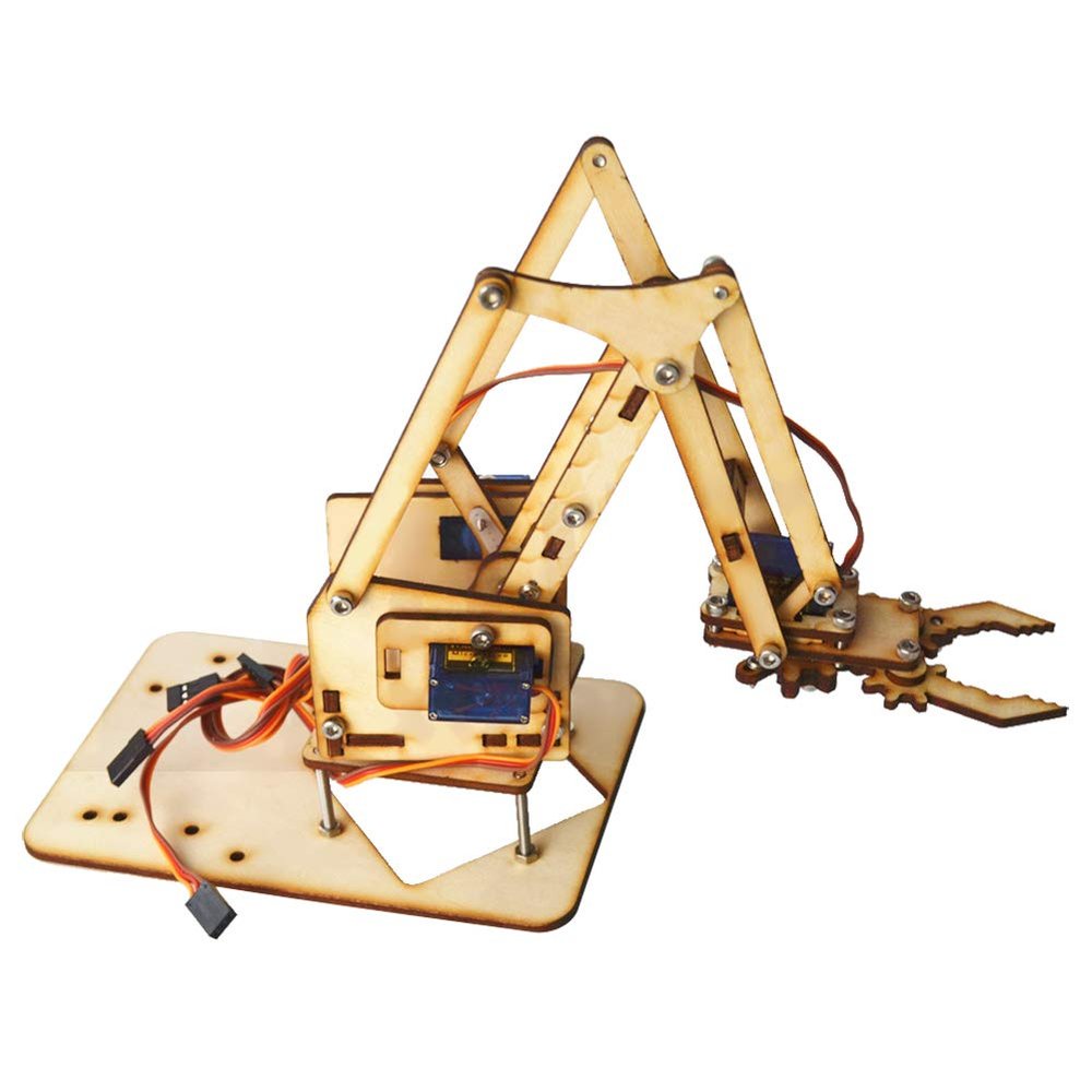 143 4 DOF Robot Arm Robotic Arm Kit Robot Arm Wood Robotic Mechanical Arm SG90 Servo for SNAM1500, for Students, DIY Enthusiasts