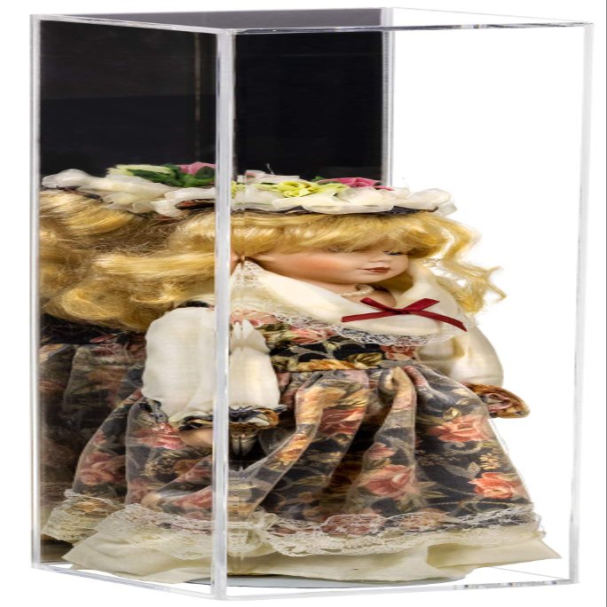 Better Display Cases Clear Acrylic Figure Display Case for Figurine Miniature Doll Bobblehead , Doll Stands with Mirror,Display Box for Figures,DIM:6" L x 6" W x 24" H. (D05, A086)