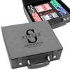 Leatherette Personalized Poker Set with Box Engraved Monogram, Custom Poker Gift for Wedding, Groomsmen, Dad, Birthday, Corporate (Gray/Black) view 1
