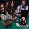 Leatherette Personalized Poker Set with Box Engraved Monogram, Custom Poker Gift for Wedding, Groomsmen, Dad, Birthday, Corporate (Gray/Black) view 2