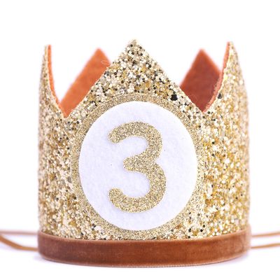 WAHAWU Baby Crown for 3st Birthday - Third Birthday Party Decoration, Glitter Crown Hat