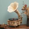 RoWood 3D Wooden Puzzle Music Record Player, Classical Mechanical Model Kit to Build, Best Gift for Adults - Gramophone view 4