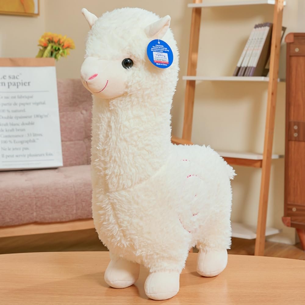 XIGUI 18" Alpaca Plush Toy, Llama Stuffed Animal Large Doll Plushie Hug Pillow Soft Fluffy Cushion Super Kawaii Gift for Birthday Girls and Lovers Washable (White)