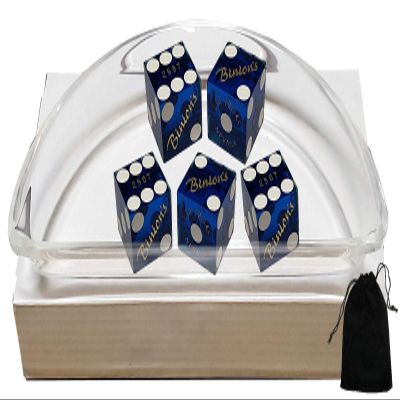Cyber-Deals Craps Dice Kit - Authentic Las Vegas Casino 19mm Craps Dice (Set of 5), Acrylic Dice Boat, Dice Storage Pouch (Binion's (Blue Polished))