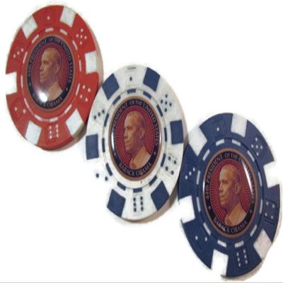 GREAT LOGOS 3-44th President Barack Obama Poker Chips RED White Blue Card Guard New