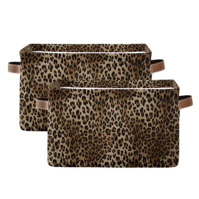 Storage Basket Cube Vintage Animal Cheetah Leopard Print Large Collapsible Toys Storage Box Bin Laundry Organizer for Closet Shelf Nursery Kids Bedroom,15x11x9.5 in,2 Pack