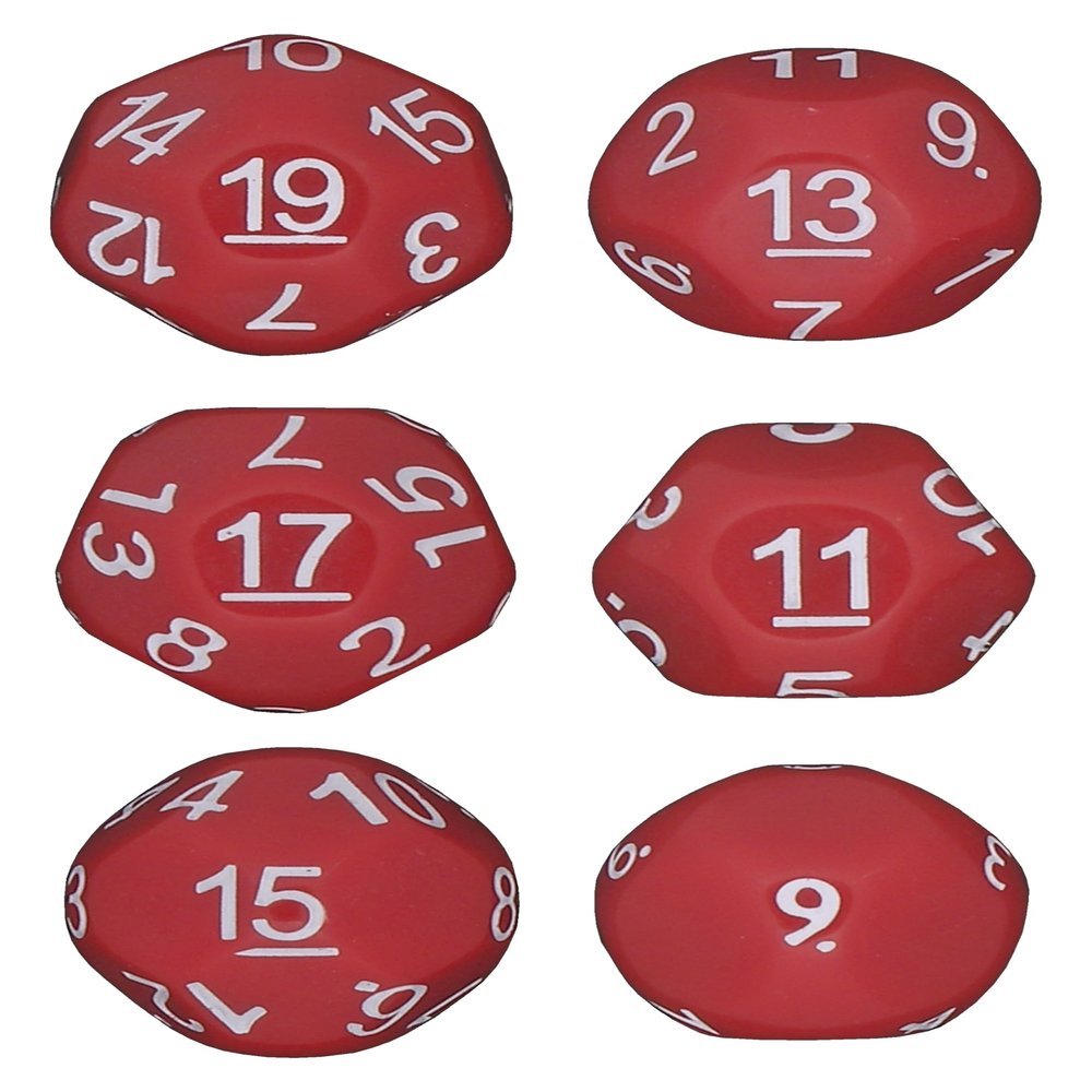Impact! Miniatures - Red - Set of 6 Unusual Odd Sided dice - D9, D11, D13, D15, D17 & D19 - Cursed Dice