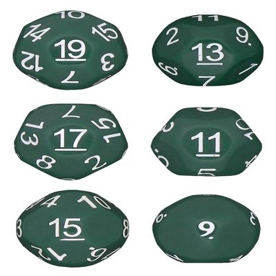 Impact! Miniatures - Green - Set of 6 Unusual Odd Sided dice - D9, D11, D13, D15, D17 & D19 - Cursed Dice