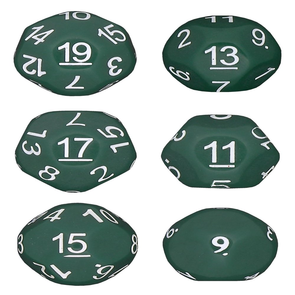 Impact! Miniatures - Green - Set of 6 Unusual Odd Sided dice - D9, D11, D13, D15, D17 & D19 - Cursed Dice