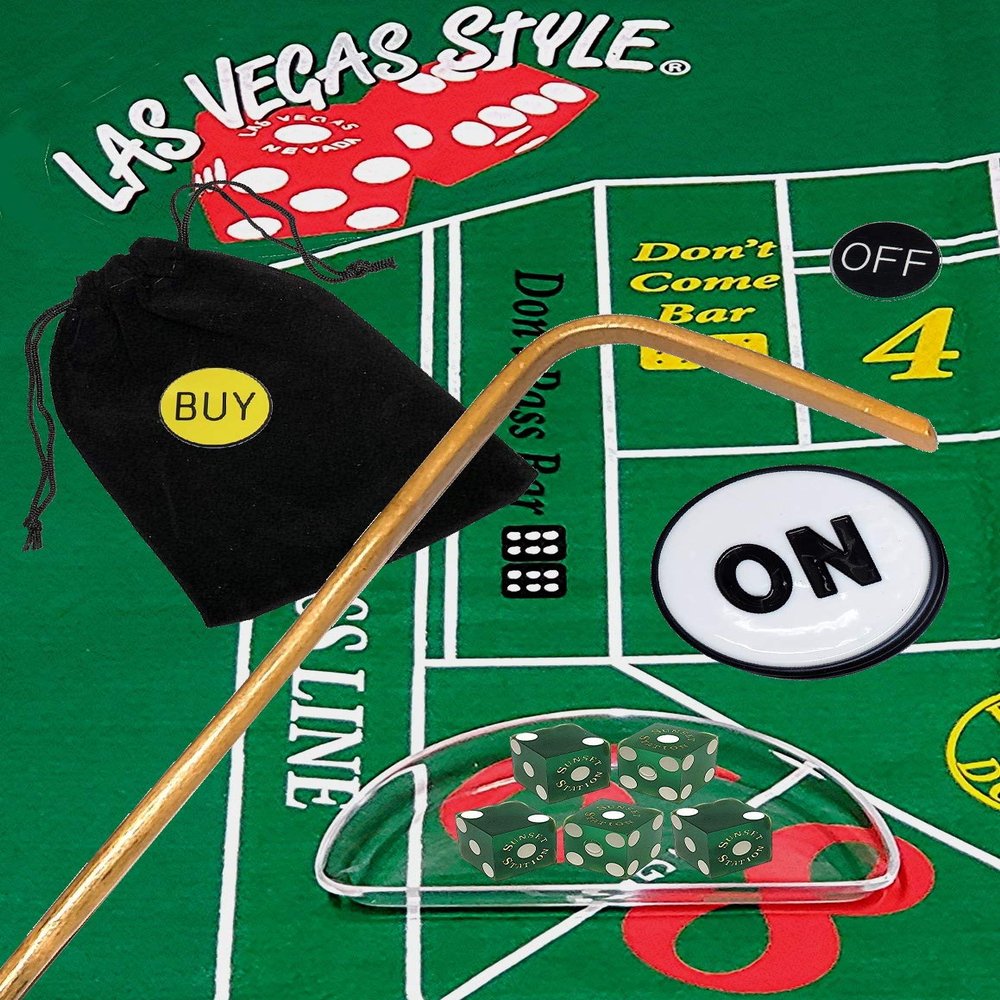 Cyber-Deals Craps Kit Sets with Dice Stick & Acrylic Dice Boat, Featuring Authentic Las Vegas Casino Table-Played Dice (Sunset Station (Green Frosted))