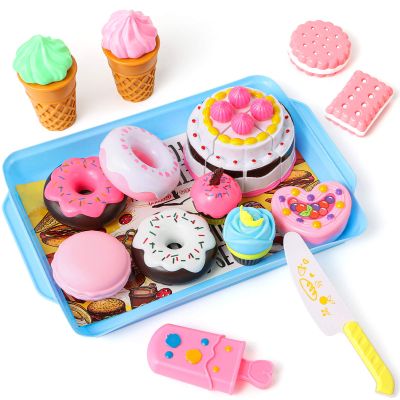 LOVESTOWN Pretend Desserts Toy Set, 15 PCS Play Food Desserts for Kids Kitchen, Toy Ice Cream Cupcake Baking Plastic Play Food for Girls Boys Birthday Gift