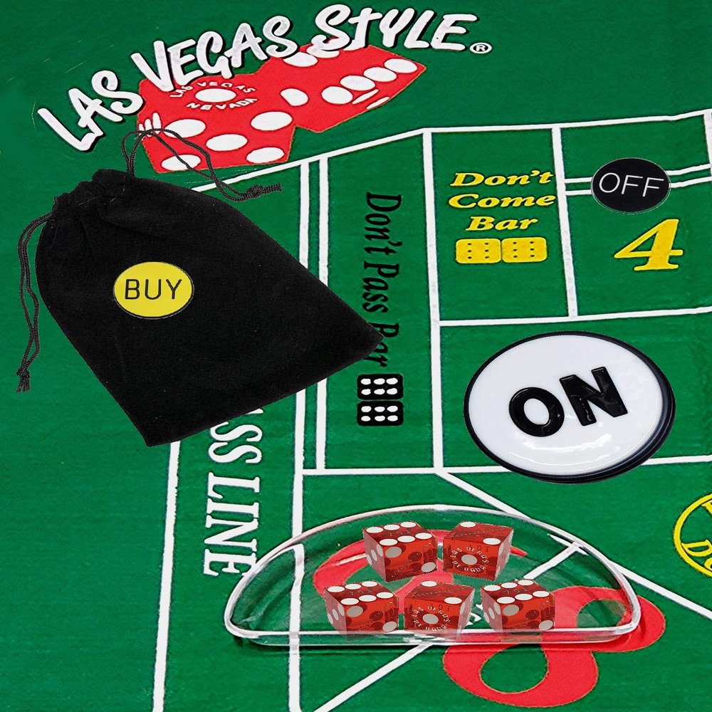 Cyber-Deals Craps Starter Kit Sets, Featuring Authentic Las Vegas Casino Table-Played Dice with Clear Acrylic Dice Boat (Caesar's Palace (Red Polished))