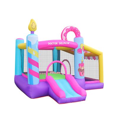 Doctor Dolphin Bounce House Inflatable Bouncy Castle with Blower for Toddlers Outdoor or Indoor Pink Bouncer House Jumping House Castle with Slide Dount Theme