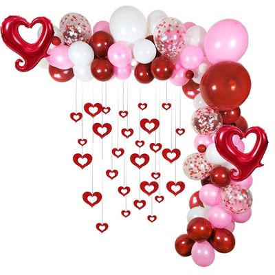 Valentines Red White Pink Balloons Garland, 100pcs 18" 12" 5" Latex Balloons Red Heart Shape Foil Balloon Red Heart Hanging for Galentines Womens Birthday Engagement Party Decorations