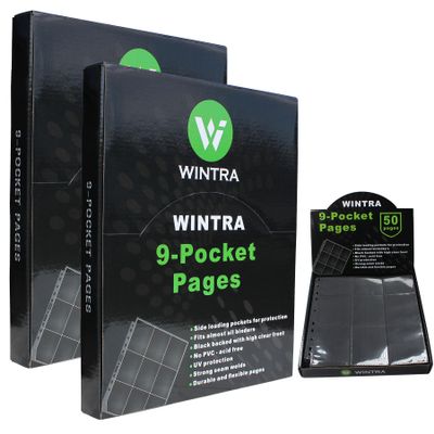 WINTRA 1800 Pockets Trading Card Pages, 9-Pocket Side-Loading Card Sleeves Protectors, Sports Card Collector Album Sheets for Ring Binder(100 Background Pages)