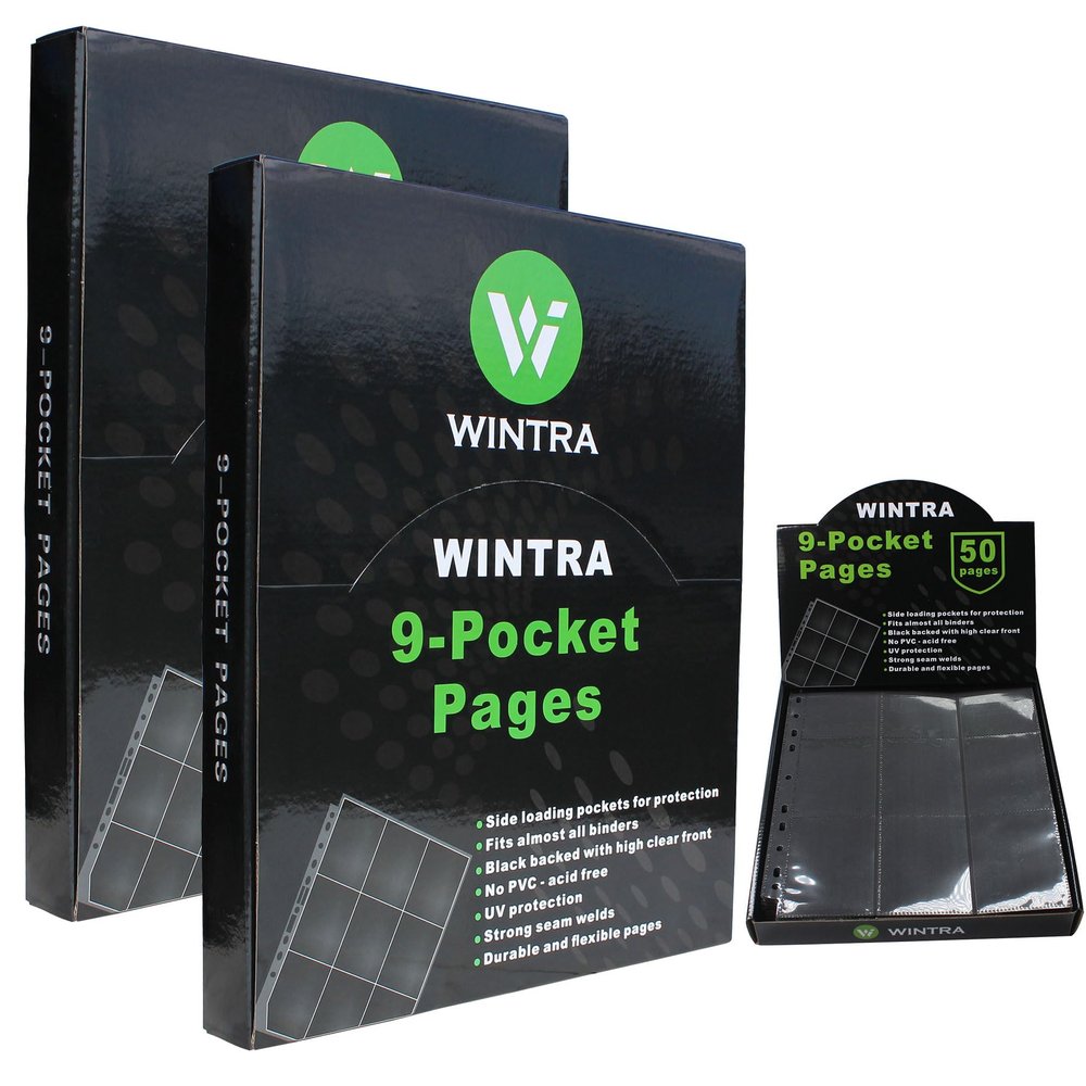 WINTRA 1800 Pockets Trading Card Pages, 9-Pocket Side-Loading Card Sleeves Protectors, Sports Card Collector Album Sheets for Ring Binder(100 Background Pages)