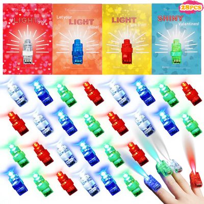 28 Pack Valentines Day Gift Cards with Finger Lights for Kids Classroom Exchange, Light Up Valentine Finger Toys, Non-Candy School Party Favors, Group Gifting Set, School Prizes, Goodie Bag Filler