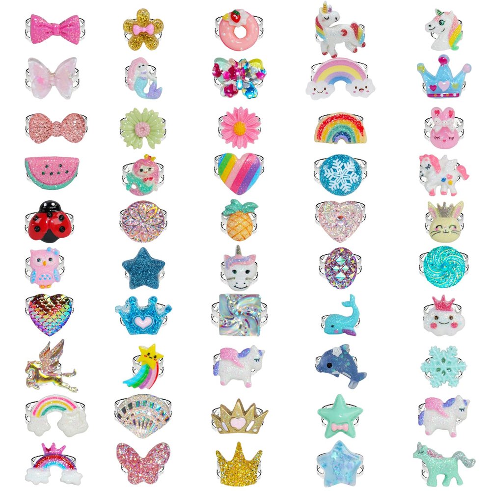 SOTOGO 50 Pieces Little Girl Rings Jewelry Rings Girl Pretend Play Ring and Dress up Ring, Little Girls Gift