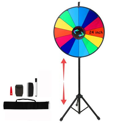 Hooomyai 24 Inch Spinning Prize Wheel with Folding Tripod Floor Stand, 14 Slots Color Dry Erase Spin Wheel Spinner 44-60 Height Adjustable with Dry Eraser & Marker for Game Carnival Trade Show