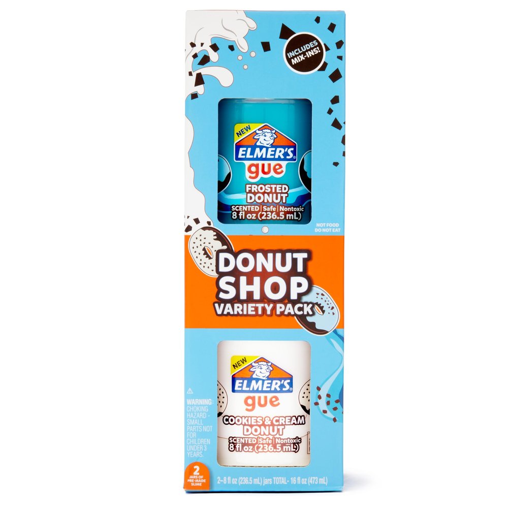 Elmer's GUE Premade, Donut Shop Variety Pack, Scented, Includes Fluffy, Glossy Blue, Slime Add-Ins, 2 Count