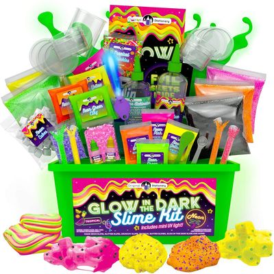 Original Stationery Glow in The Dark Slime Kit for Boys 10-12 Years Old to Make Neon Crunchy Slime & Floam Jelly Cube, 39-Piece Glitter Add-in Gift Set for Girls Ages 10-12