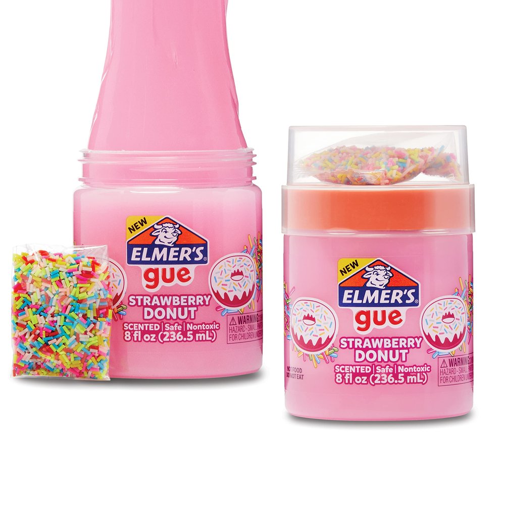 Elmers Gue Premade Slime Strawberry Donut Fluffy Slime Scented Includes Rainbow Sprinkle Add-Ins 2 Count