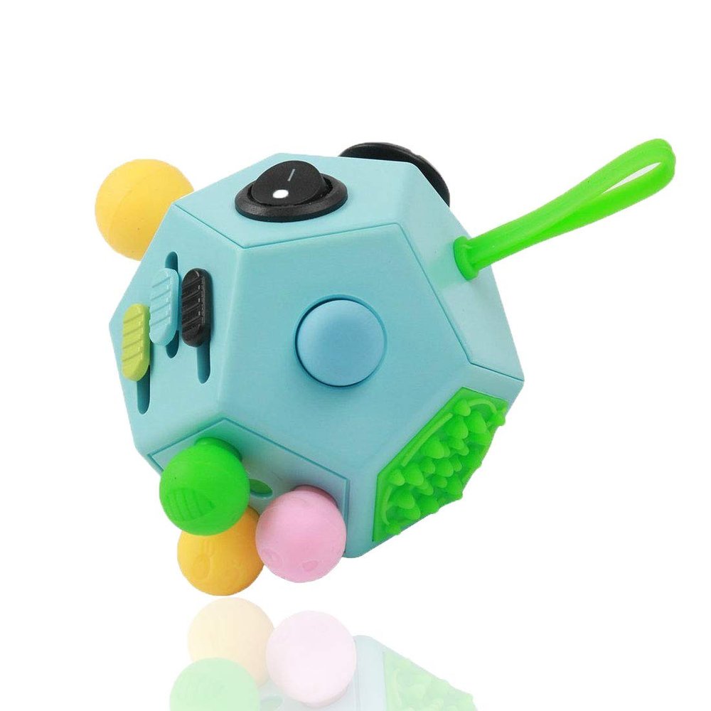 12 Sided Finger Cube Toys, Fidget Toys Relief Stress, Autism and Anxiety Depression for Kids Adults (Blue, Normal)
