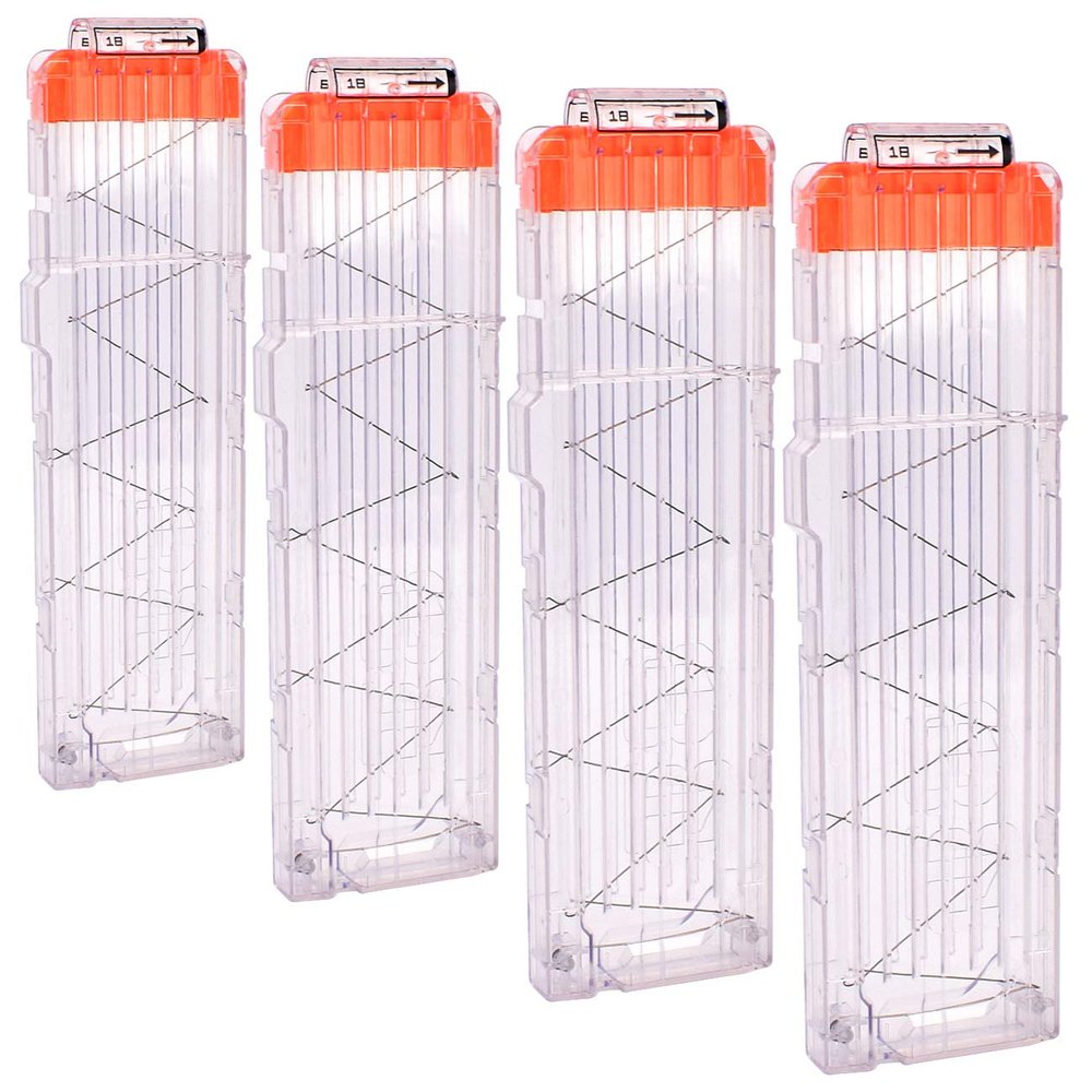 OIMIO Soft Bullet Clips 18-Darts Quick Reload Clips Magazine Clips for Nerf Toy Dart Gun 4pcs (Transparent White)