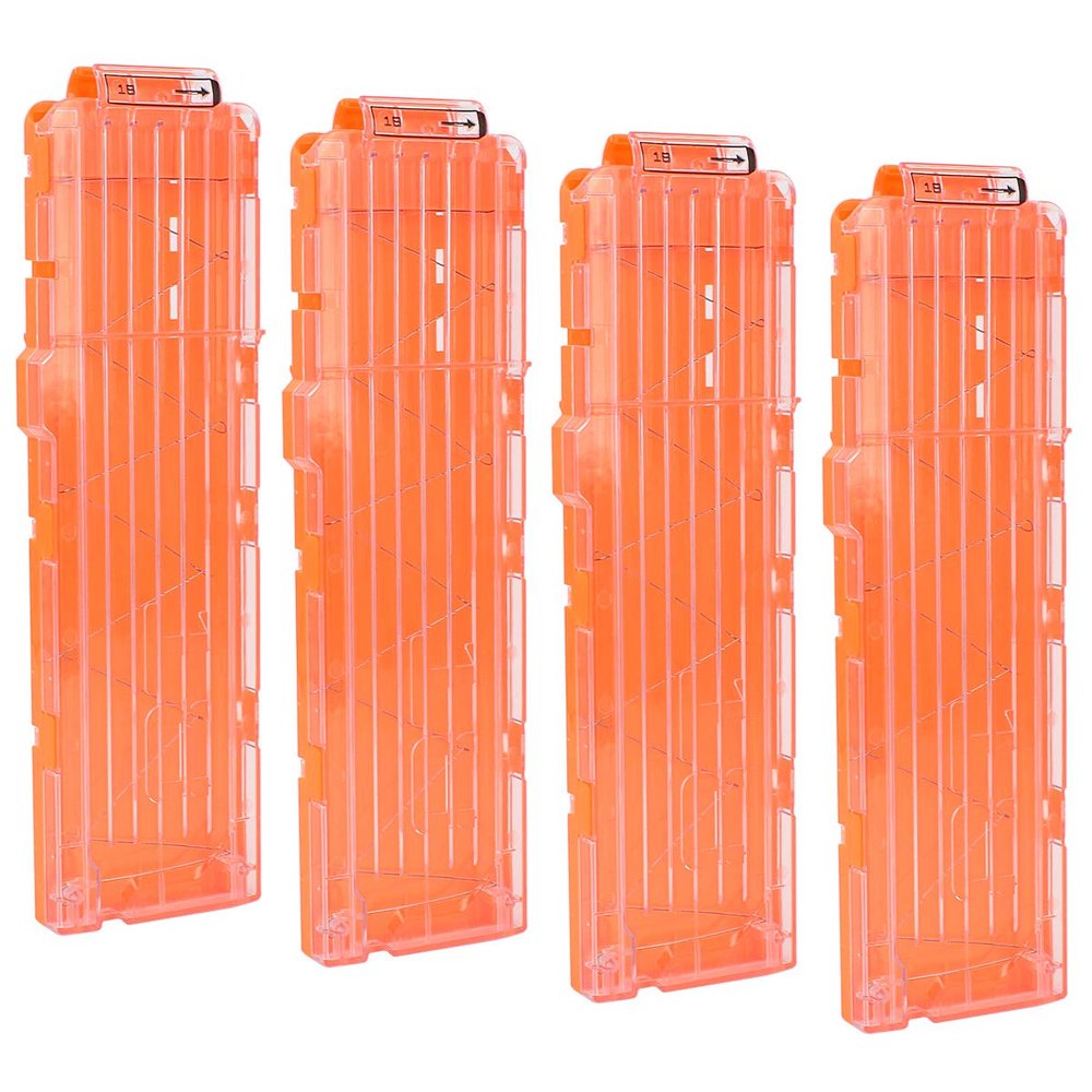 OIMIO Soft Bullet Clips 18-Darts Quick Reload Clips Magazine Clips for Nerf Toy Dart Gun 4pcs (White and Orange)