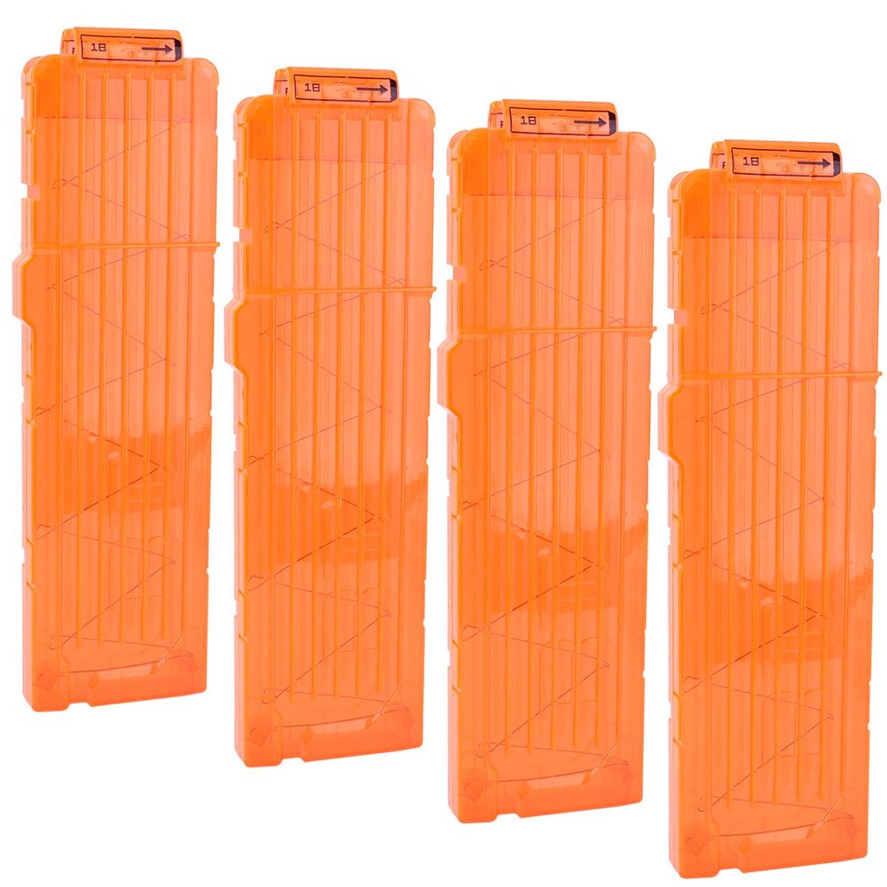OIMIO Soft Bullet Clips 18-Darts Quick Reload Clips Magazine Clips for Nerf Toy Dart Gun 4pcs (Transparent Orange)