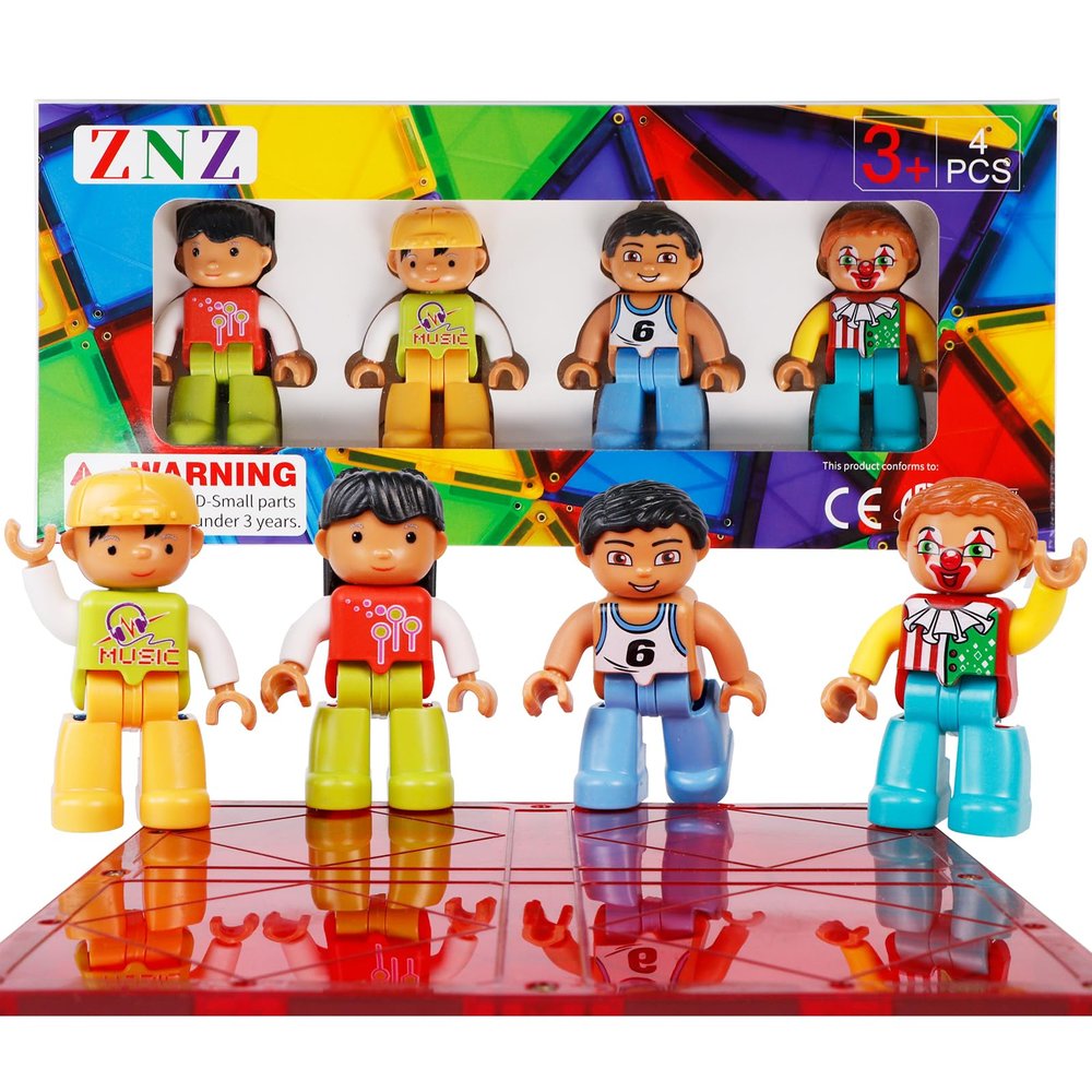 ZNZ Magnetic People Figures for Kids 4 Pieces Toys Compatible with Magnetic Tiles Magnet Blocks for Boys and Girls Gifts
