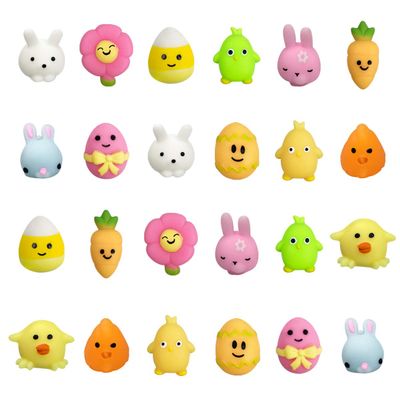 QINGQIU 24 PCS Easter Mochi Squishy Toys Stress Relief Squishies for Kids Boys Girls Toddlers Easter Basket Stuffers Egg Fillers Gifts Party Favors