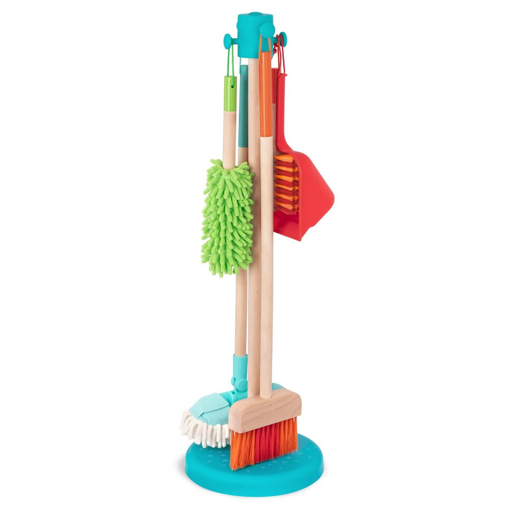 Battat Kids Cleaning Set Cleaning Toys for Toddlers, Children Pretend Play Kit Broom, Mop, Brush, Dustpan, Duster Sweep n' Clean 2+ Years