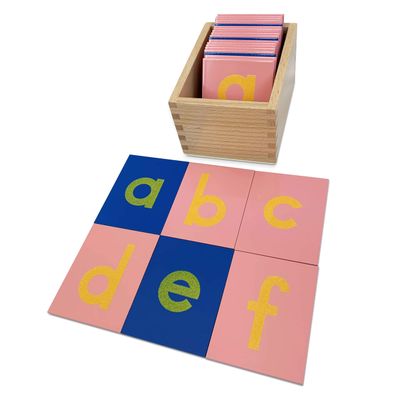 Delmach Montessori Sandpaper Letters | Lowercase | PP Wood Tiles | Vowel Consonant Color Coded | Includes Storage Box
