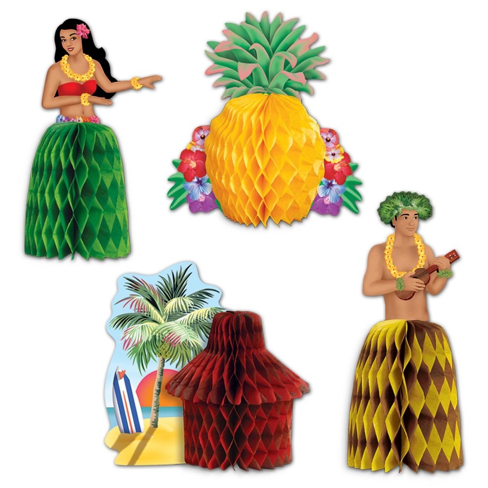 Club Pack of 48 Yellow and Green Hawaiian Luau Mini Honeycomb Playmate Centerpiece Party Decorations 5.5"