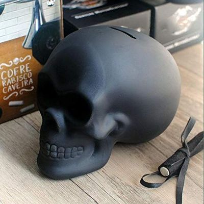Black Skull Piggy Bank DIY Chalk Doodling Ceramic Ornaments Halloween Home Decoration Gifts for Kids (Black)