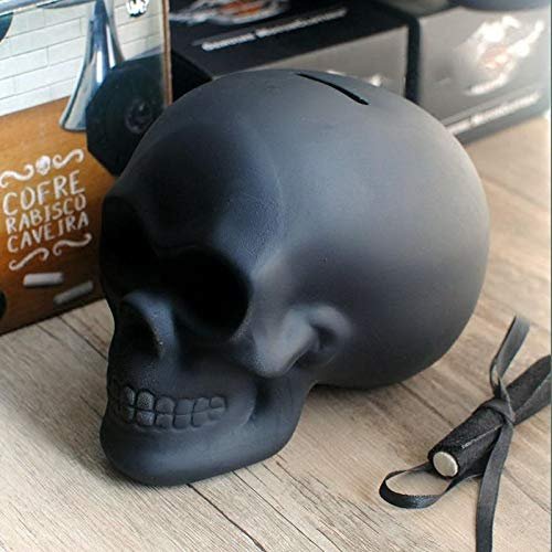 Black Skull Piggy Bank DIY Chalk Doodling Ceramic Ornaments Halloween Home Decoration Gifts for Kids (Black)
