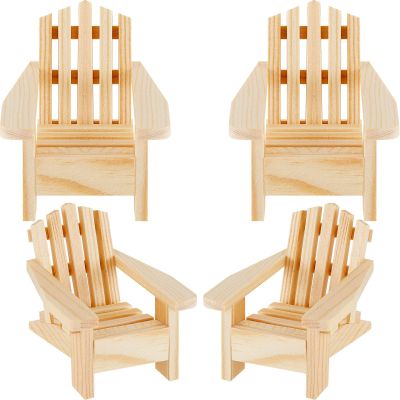 Sumind 4 Pieces Wood Adirondack Style Miniature Chair Doll House Wooden Dollhouse Model Chairs for Dollhouse Accessories Furniture Christmas Decoration