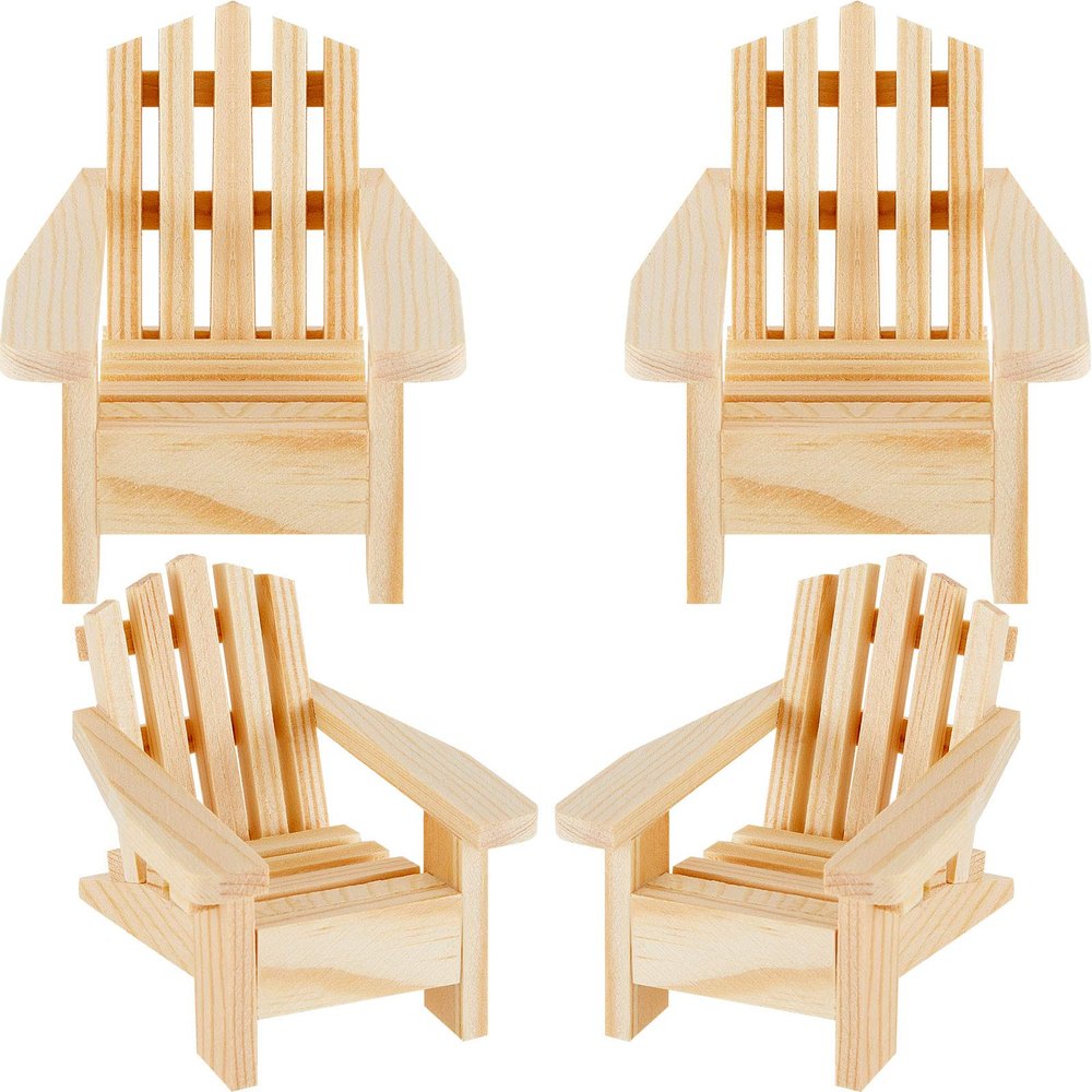 Sumind 4 Pieces Wood Adirondack Style Miniature Chair Doll House Wooden Dollhouse Model Chairs for Dollhouse Accessories Furniture Christmas Decoration