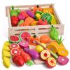 FUN LITTLE TOYS 35PCS Wooden Play Food for Kids Kitchen, Pretend Cutting Food Toys with Wooden Tray, Dishes and Knife for Kids, Pretend Play Food for Christmas Birthday Gifts view 1
