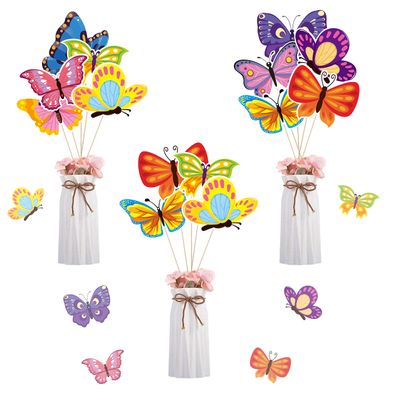 BeYumi 30 Pack Springtime Butterfly Centerpiece Sticks Bobber Table Toppers Cupcake Toppers, Butterfly Theme Party Supplies Photo Booth Props Wall dcor for Baby Shower Spring Summer Themed Party