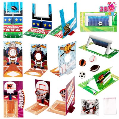 JOYIN 28 pcs Fun Valentine Sports Game Card and Erasers for Kids Party Favor, Classroom Exchange Prizes, Valentines Day Greeting Cards