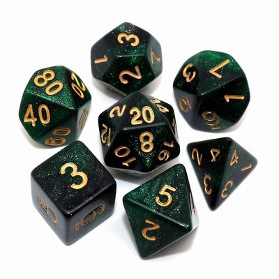 CREEBUY Polyhedral DND Dice Set Glitter Dice for Dungeon and Dragons D&D RPG Role Playing Games Green Mix Black Nebula Dice