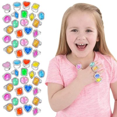 The Dreidel Company Colorful Plastic Jewel Ring Adjustable Fake Rings Princess Rings Jewelry for Bridal Shower Girls Dress Accessories1 (72-Pack)